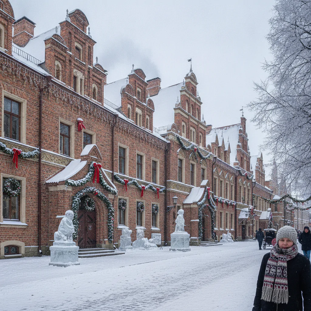 Старинные дома в зимнем убранстве